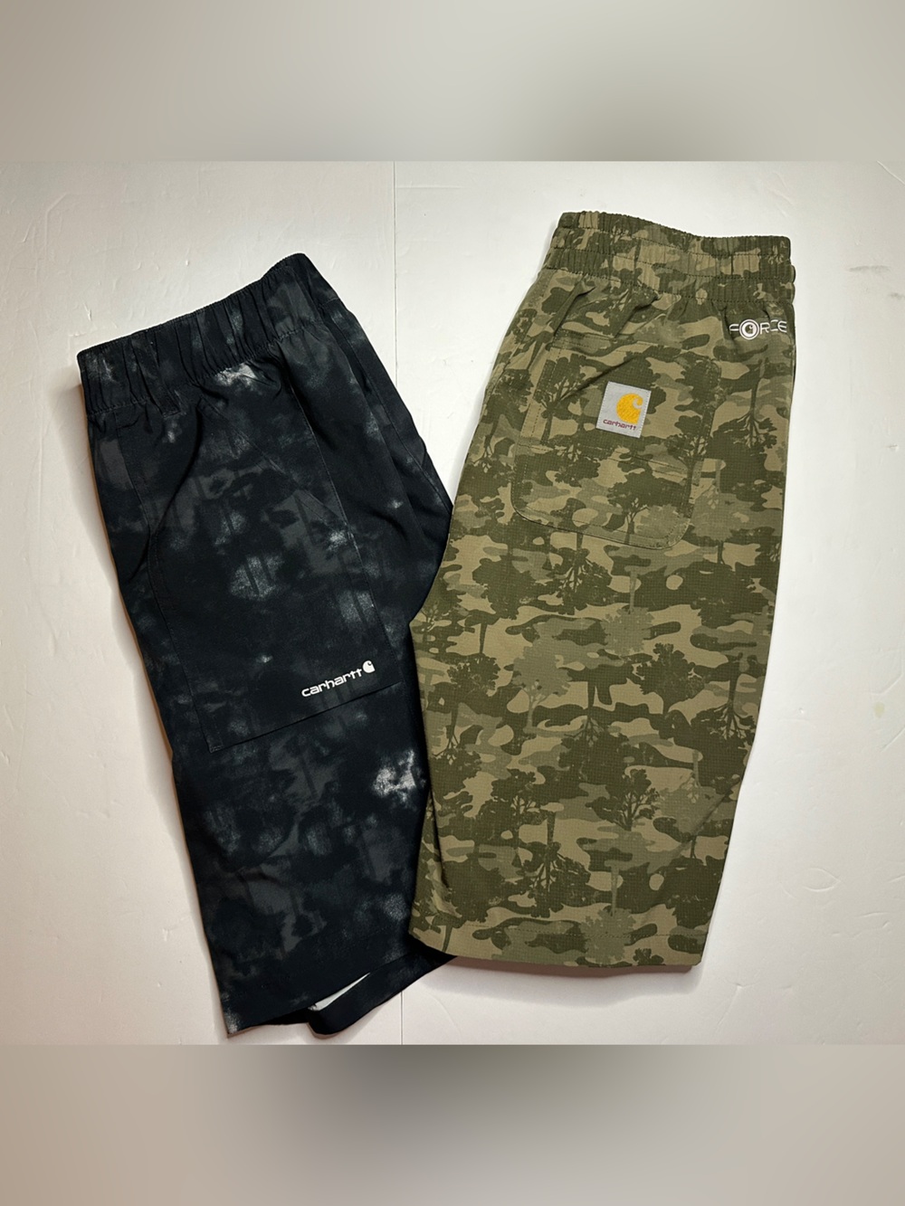 Carhartt Kids Camo Shorts & Black Tie-Dye Shorts - Green Camo, Black Kids XL